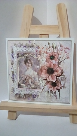 Vintage beauty and flowers 6x6 card by Susan Lapornik