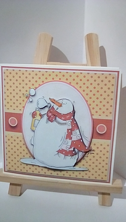 Bubble Blowing Snowman 8x8 Card Front with Decoupage  by Susan Lapornik