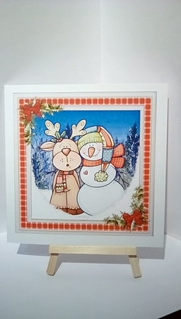 Cute Christmas Reindeer and  Snowman by Susan Lapornik
