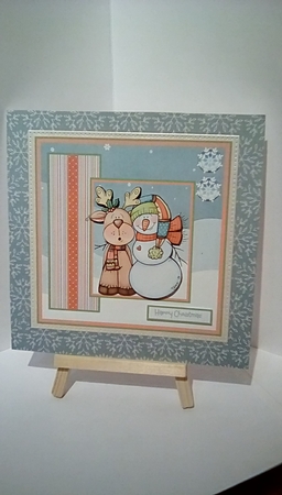 Snowman and the reindeer 7x7 card by Susan Lapornik