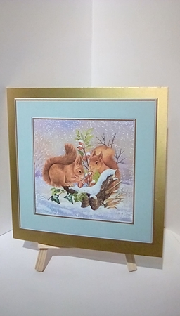 Cute little squirrels in the snow 7x7 with pyramids by Susan Lapornik