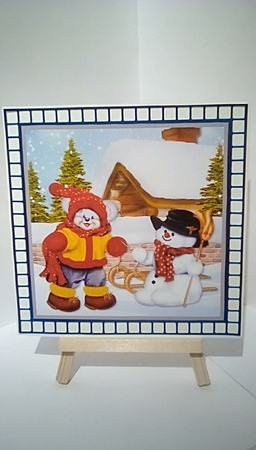 Teddy and Snowman Christmas card topper by Susan Lapornik