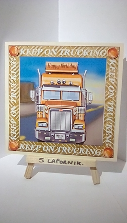 Orange truck card front by Susan Lapornik