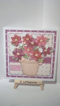 Flower Pot 7.5 Inch 3D Decoupage Card Front & Insert with Extra Sentiments by Susan Lapornik