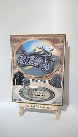 Framed motor bike card front 1 by Susan Lapornik