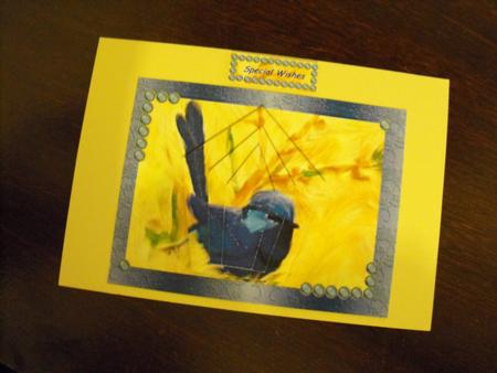 Blue Wren Pentagon Pyramid Card by Susan McLachlan