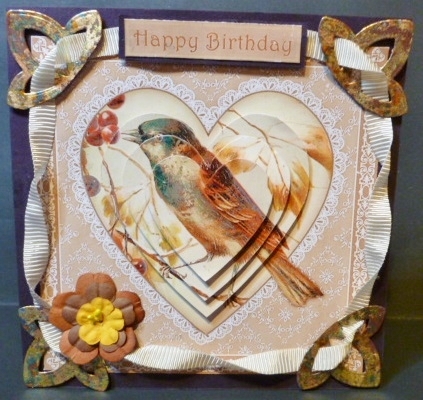 Birdie and Berries - Heart Pyramid Card by Susan Powell-Barton