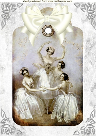 Vintage Dancing Ballerinas on a Tag A4 by Susan Powell-Barton