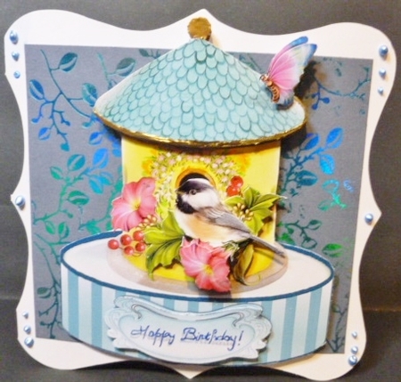 Morning Glory Birdhouse - Shaped Card Topper with Decoupage by Susan Powell-Barton