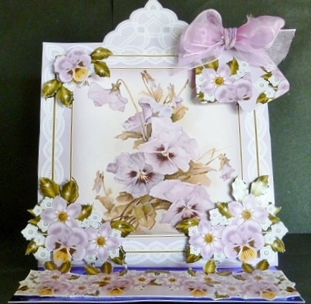 Purple Pansies Lace Top Easel Card & Envelope Kit by Susan Powell-Barton