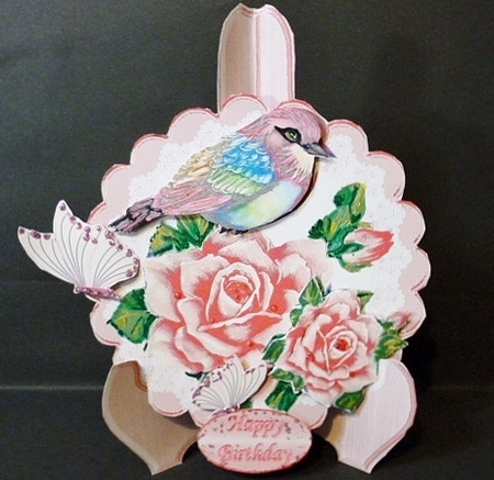 Pretty Bird on a Painted Pink Rose Plate and Stand by Susan Powell-Barton