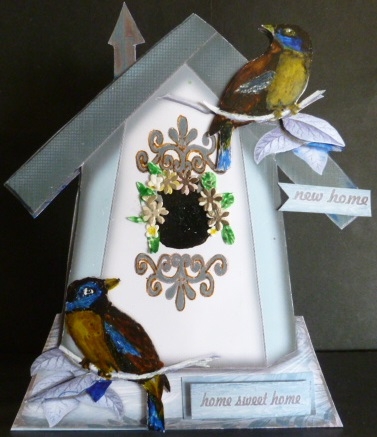 Vintage Bleu Birdhouse New Home Quick Card by Susan Powell-Barton