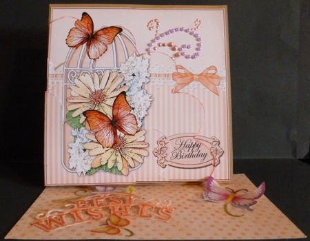 Birthday Butterflies & Spring Bouquet Birdcage Shell Edged Corner Side Stacker by Susan Powell-Barton