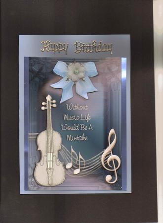 Life Without Music Blue Card Front with Decoupage by Susan Powell-Barton