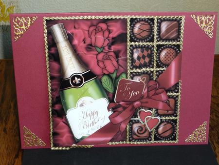Birthday Champers Chocs N Roses Fan Pyramage Topper by Susan Powell-Barton