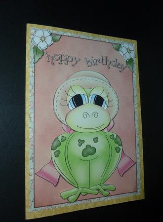 Hoppy Birthday Frog Card Front and Decoupage by Susan Powell-Barton