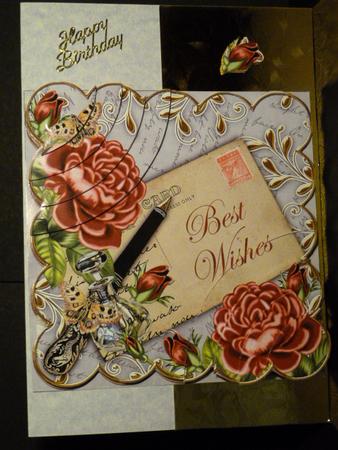 Deep Pink Roses Silver Best Wishes 6in Duo Corner Stacker by Susan Powell-Barton