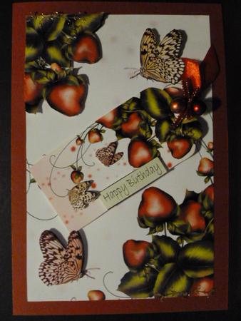 Butterfly and Strawberry Birthday Card Frontq by Susan Powell-Barton