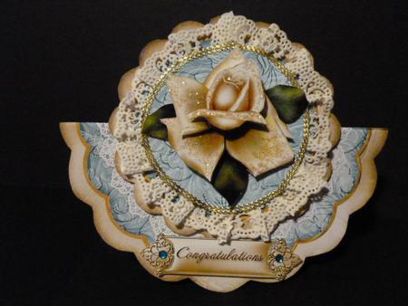 Cream Teal Rose Congratulations - Scallop Edge Wobble Card by Susan Powell-Barton