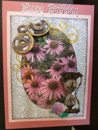 A4 Steampunk Echinacea with a Rose by Susan Powell-Barton