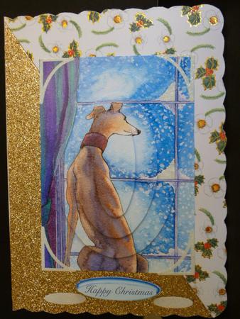 Greyhound Watching Snowfall Oval Pyramid by Susan Powell-Barton