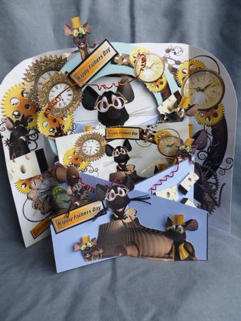 Playful Toon Rats in Car in Steampunk Clock Frame A4 Dad by Susan Powell-Barton