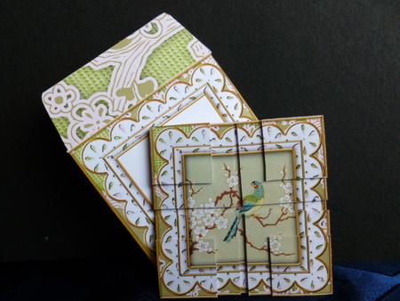 Oriental Green Bird 3in Card Envelope Corner Stacker Aio by Susan Powell-Barton