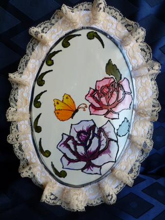 Two Roses & Butterfly Glass Painting/large Digital Stamp by Susan Powell-Barton