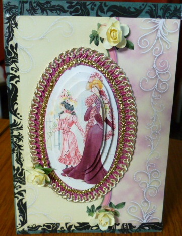 Elegant Victorian Ladies in Crimson with Glitter Swirls Featured Gallery Photo