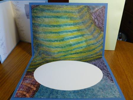 Lime Green Stripy Cushion Oval Space Insert by Susan Powell-Barton