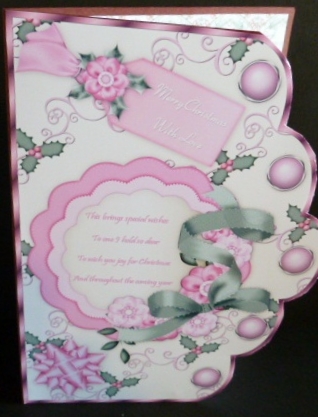 Christmas Flowers in Pink and Green A4 Scallop Card by Susan Powell-Barton