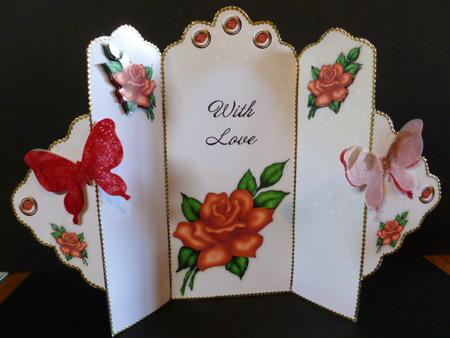 Orange Rose - with Love - Scallop Top Tri Fold Card by Susan Powell-Barton