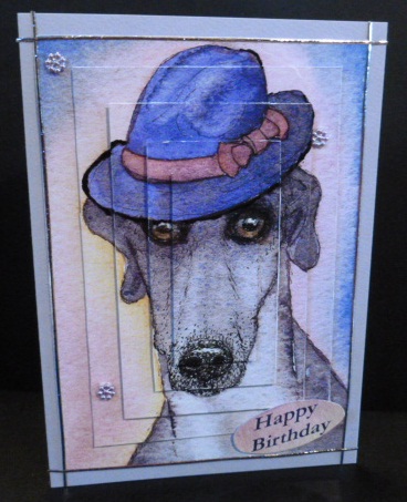 Greyhound Dog Wearing Trilby Hat Pyramid by Susan Powell-Barton