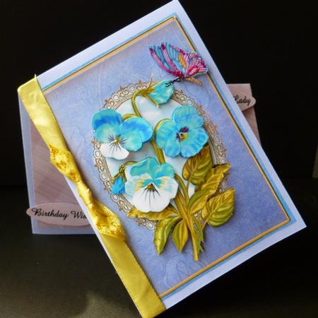 Blue Pansies Card Front with Decoupage by Susan Powell-Barton