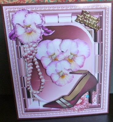 Mirror Style Frame with Pansy and Shoe Card Front by Susan Powell-Barton