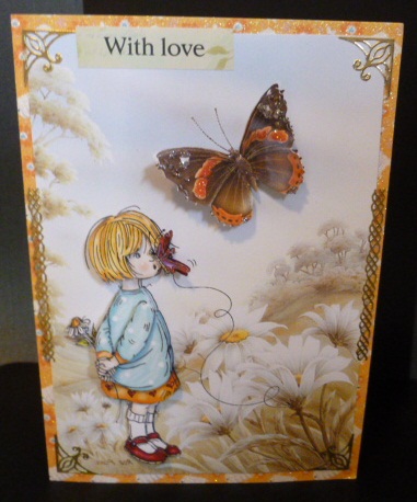 A Butterfly on Her Nose Card Front and Decoupage by Susan Powell-Barton