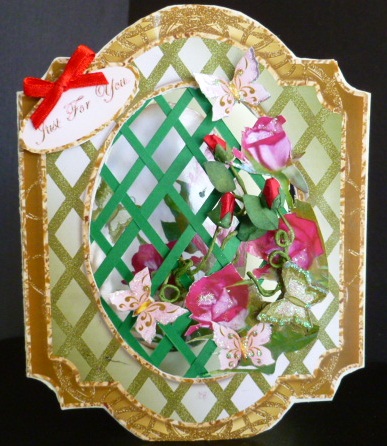Butterflies & Roses on Trellis Background Shaped Topper 2 by Susan Powell-Barton