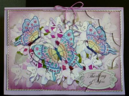 A5 Thinking of You Flowers & Butterflies Scallop Corners and Pyramage by Susan Powell-Barton