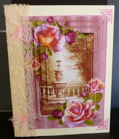 Peach & Pink Rose Fountain Pyramid Topper by Susan Powell-Barton
