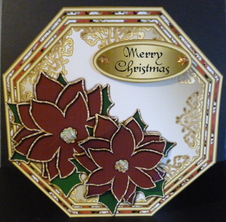 Octagon Shaped Christmas Card with Poinsettias by Susan Powell-Barton