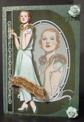 Deco Green Silk Pyjama Suit Fashion Reflection Decoupage by Susan Powell-Barton