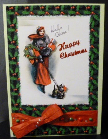Art Deco Lady Walking Dog Christmas A4 by Susan Powell-Barton