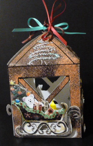 Santa's Sleigh 2 Lantern Card & Envelope by Susan Powell-Barton