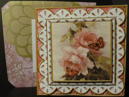 Pink Rose Butterfly Em Anglaise Scallop Square 3D Card Kit by Susan Powell-Barton