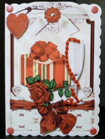 Hearts and Roses with Champers in Bow Frame by Susan Powell-Barton