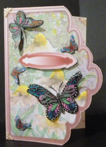 Butterflies in the Sun Scallop Edge Card Front Wth Decoupage by Susan Powell-Barton