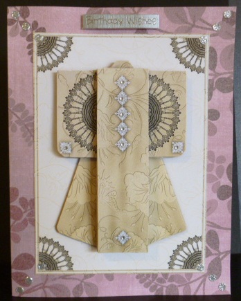 A6 Sheer Elegance Kimono Card in Gold Decoupage by Susan Powell-Barton