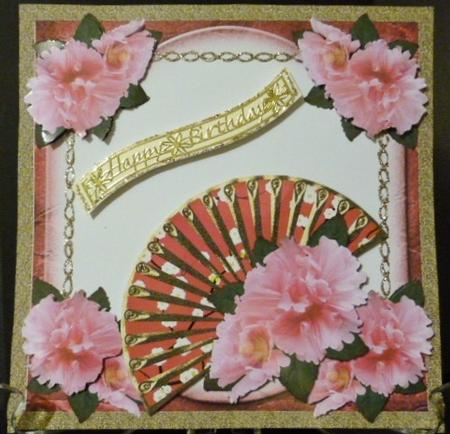 Fan & Pink Flowers Large Square Topper 7(4) by Susan Powell-Barton