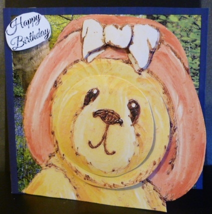 Honey the Teddy Bear in Bluebellwood - Double Pyramid Card by Susan Powell-Barton