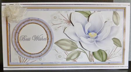 Pale Blue Magnolia Best Wishes Dl Decoupage Topper by Susan Powell-Barton